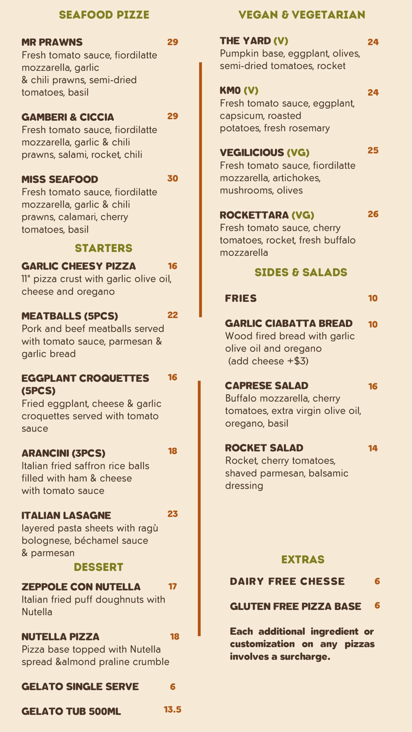 Menu Woody's Pizza & Co